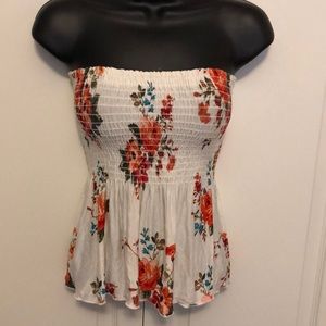 Smocked Floral Strapless Top